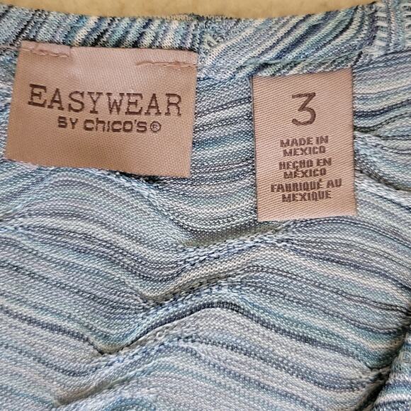 Chico's Easywear Size 3/XL Wavy Textured Cardigan 3/4 Sleeve V-Neck Soft Blue - Picture 13 of 15